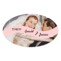 Sticker Retro Couple Marriage Wedding Oval Date