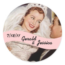 Sticker Retro Couple Marriage Wedding Round Date