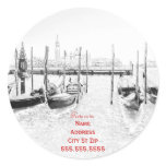 Sticker round - Gondolas at Piazza San Marco B&W