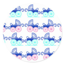 STICKER Vintage Baby Strollers Pinks Blues Pattern