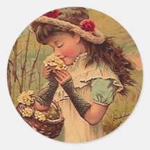 Sticker Vintage Victorian Pinafore Picking Flowers