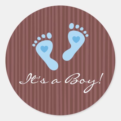 Stickers: Baby Boy Blue Footprints - It's A Boy! Classic Round Sticker 