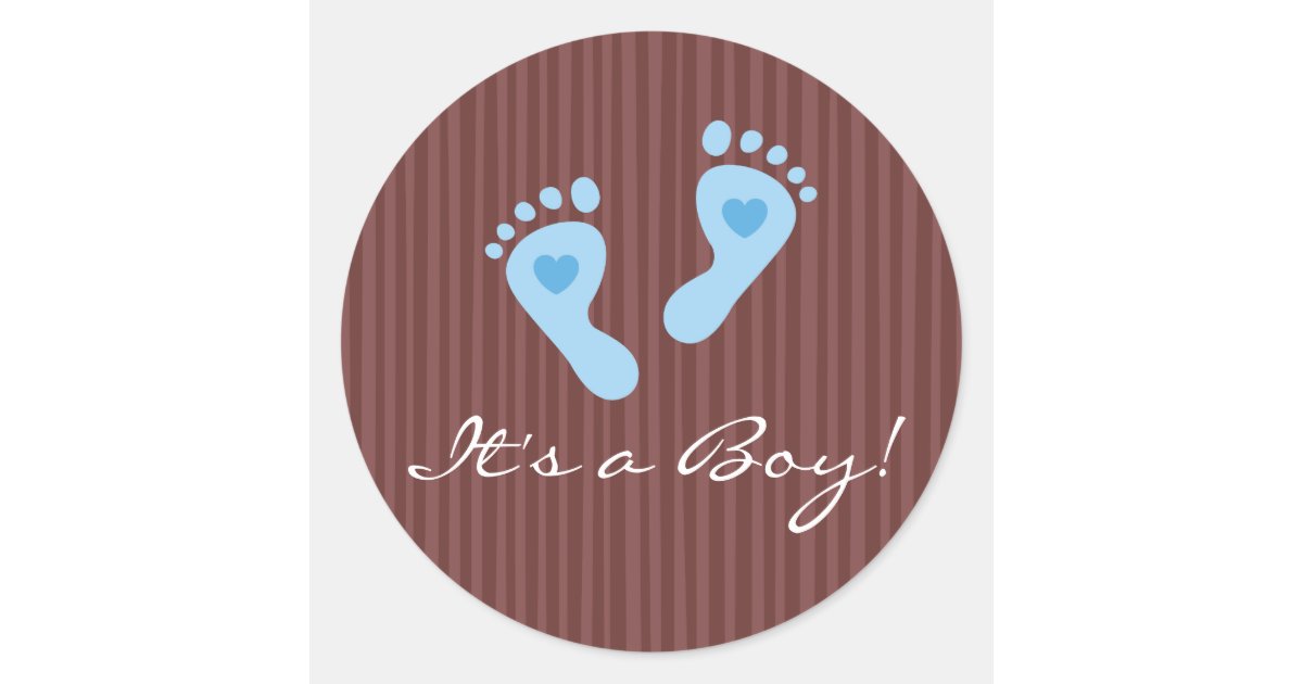 Stickers: Baby boy blue footprints - It's a Boy! Classic Round Sticker ...