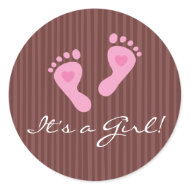 Stickers: Baby girl pink footprints - It's a Girl!