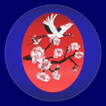 Stickers-Flying Crane and Sun-(midnight blue backg stickers
