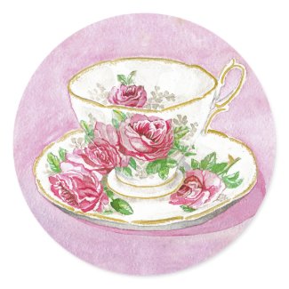 Stickers - Pink Rose Floral Teacup & Saucer