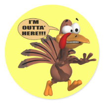 Stickers - Running For Cover Turkey by thanksgiving_tshirts Stickers - Running For Cover Turkey