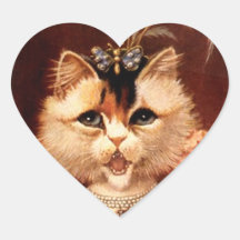 STICKERS Victorian Singing Parlor Cat Jewel Heart