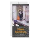 Sticky spider web black orange Halloween greeting photocard