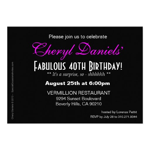Stiletto Champagne Surprise Birthday violet Invites