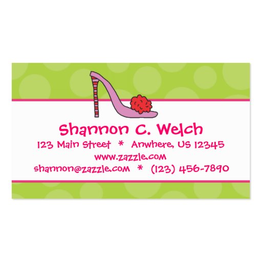 Stiletto Shoe Polka Dot Business Calling Cards Business Card Template (front side)