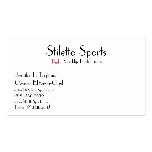 Stiletto Sports Business Cards (back side)