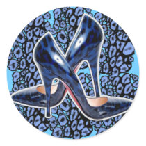 Stiletto's Blue Cat Spots Round Stickers