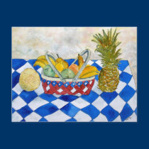 still life fruit basket art postcard
