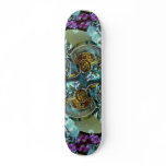 Still life, gold teacup and silver plates skateboard decks