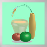 Still life Illustration of Cup, Vase and apples Posters