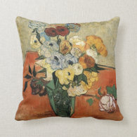 Still life -Japanese Vase with Roses and Anemones Pillow