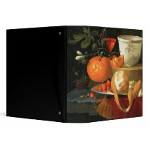 Still life of an orange vinyl binder