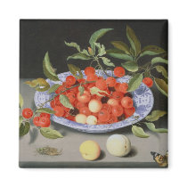 Still Life of Cherries and Peaches Fridge Magnets
