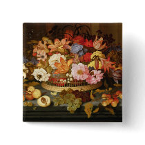 Still Life of Fruit and a Basket of Flowers Buttons