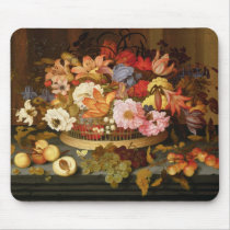Still Life of Fruit and a Basket of Flowers Mouse Pads