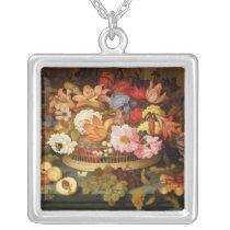 Still Life of Fruit and a Basket of Flowers Necklaces