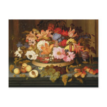 Still Life of Fruit and a Basket of Flowers Post Cards