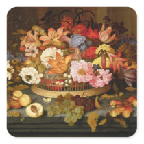 Still Life of Fruit and a Basket of Flowers Stickers