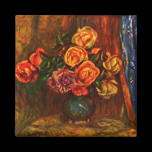 Still life roses before a blue curtain by Renoir Magnet