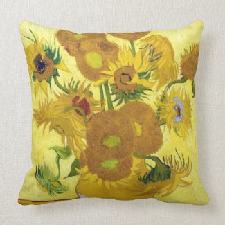 Still Life - Vase with Fifteen Sunflowers van gogh Throw Pillows