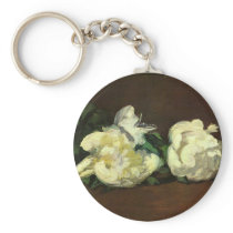 Still life, white peonies - Edouard Manet Key Chain