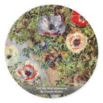 Still Life With Anemones By Claude Monet Round Stickers