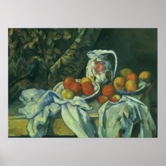 Still Life with Curtain and Pitcher by Cezanne Poster