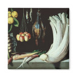 Still life with dead birds, fruit and magnet