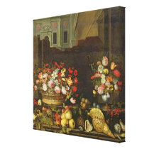 Still Life with Flowers, Fruits and Shells Canvas Print