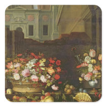 Still Life with Flowers, Fruits and Shells Square Sticker