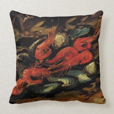 Still Life with Mussels and Shrimps by Van Gogh Throw Pillows Mojo_throwpillow Still Life with Mussels and Shrimps by Van Gogh Throw Pillows Mojo_throwpillow