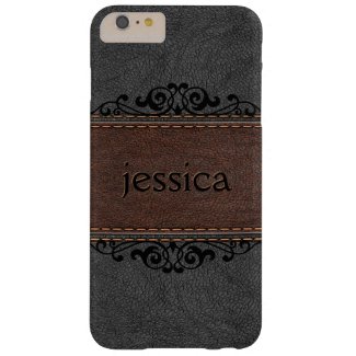 Stitched Black And Brown Vintage Leather Barely There iPhone 6 Plus Case