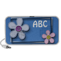 Stitched Flowers Cute Blue Doodle Speaker speakers