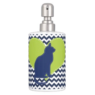 Stitched Look Lime Heart, Navy Cat Bathroom Set