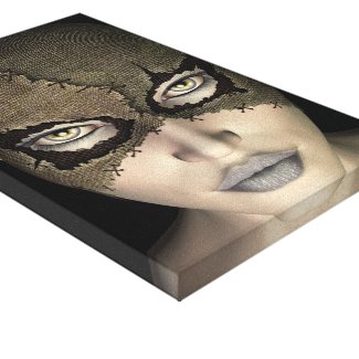 Stitched Mask Female Face Stretched Canvas Print wrappedcanvas