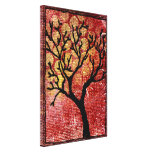 Stitched Tree on Painted Canvas - Red Gallery Wrapped Canvas