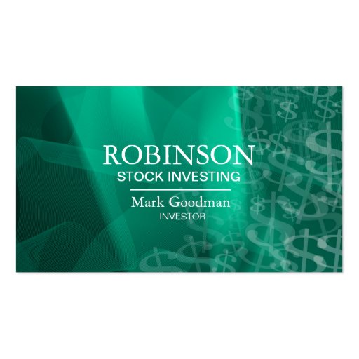 Stock Invest Business Card Green Teal Dollar Signs (front side)