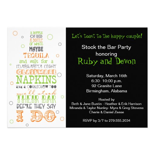 Stock the Bar Bottle Rhyme Party Invitation