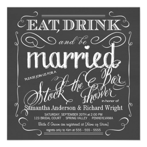 Stock the Bar Chalkboard Wedding Shower Invitation (front side)