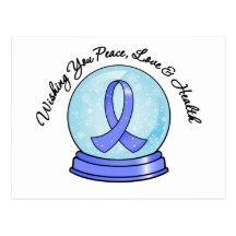 Stomach Cancer Ribbon Merry Christmas Snowglobe Postcard
