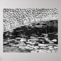 Stone Bridge Lily Pond Black White Print