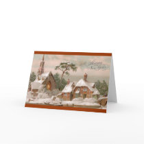 Stone Church and Tudor House in Winter cards
