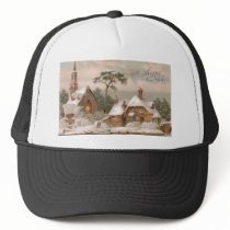 Stone Church and Tudor House in Winter hats