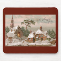 Stone Church and Tudor House in Winter mousepads